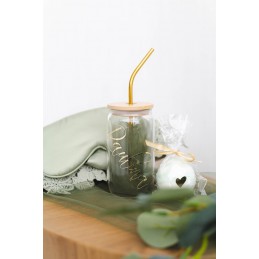 Personalizowana szklanka ze słomką i bambusową pokrywką